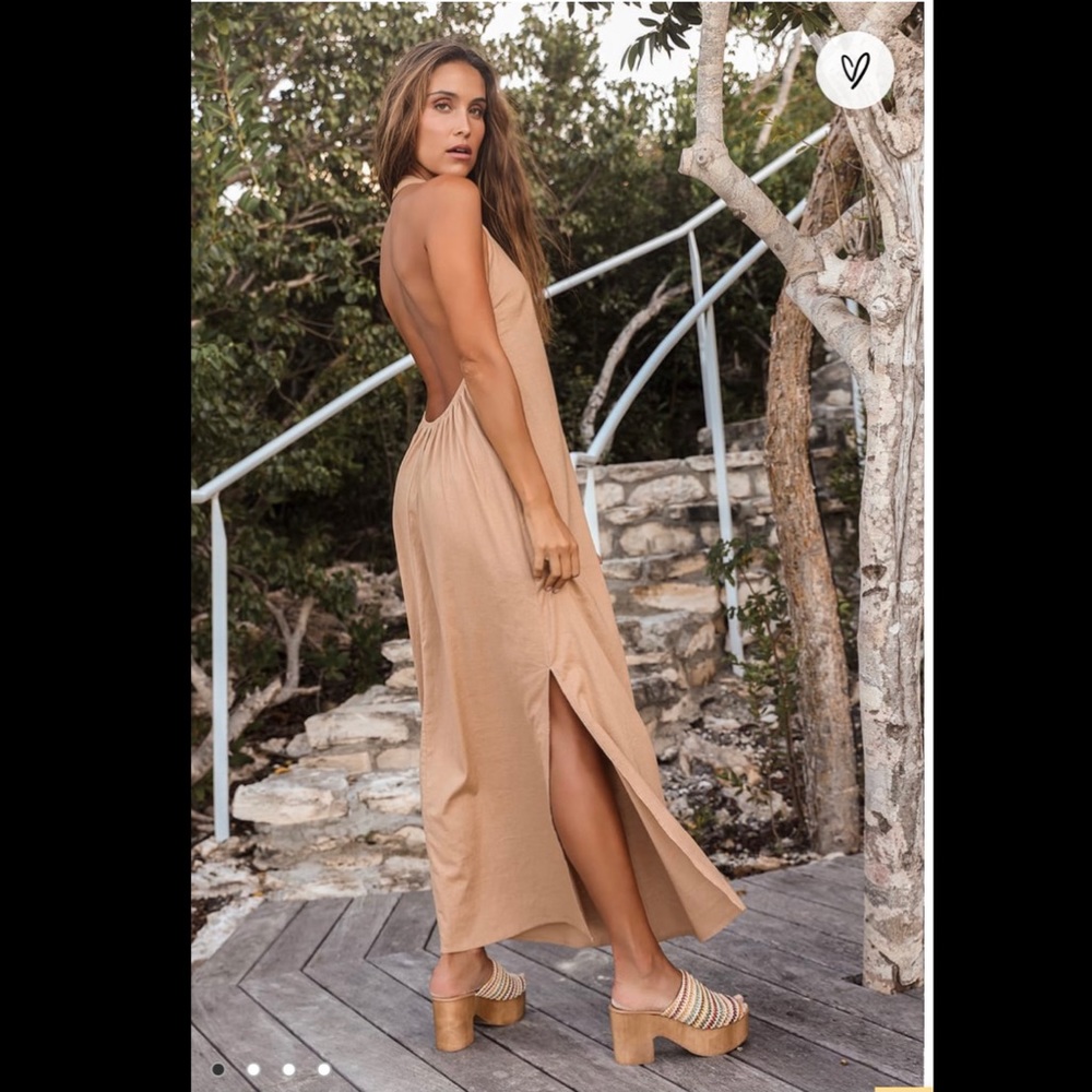 Lulus Tan Halter Midi Dress